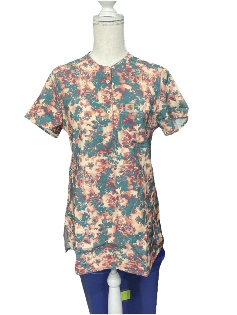 Carhartt Floral Force Cross Flex Modern Fit Henley Scrub Top NWT M